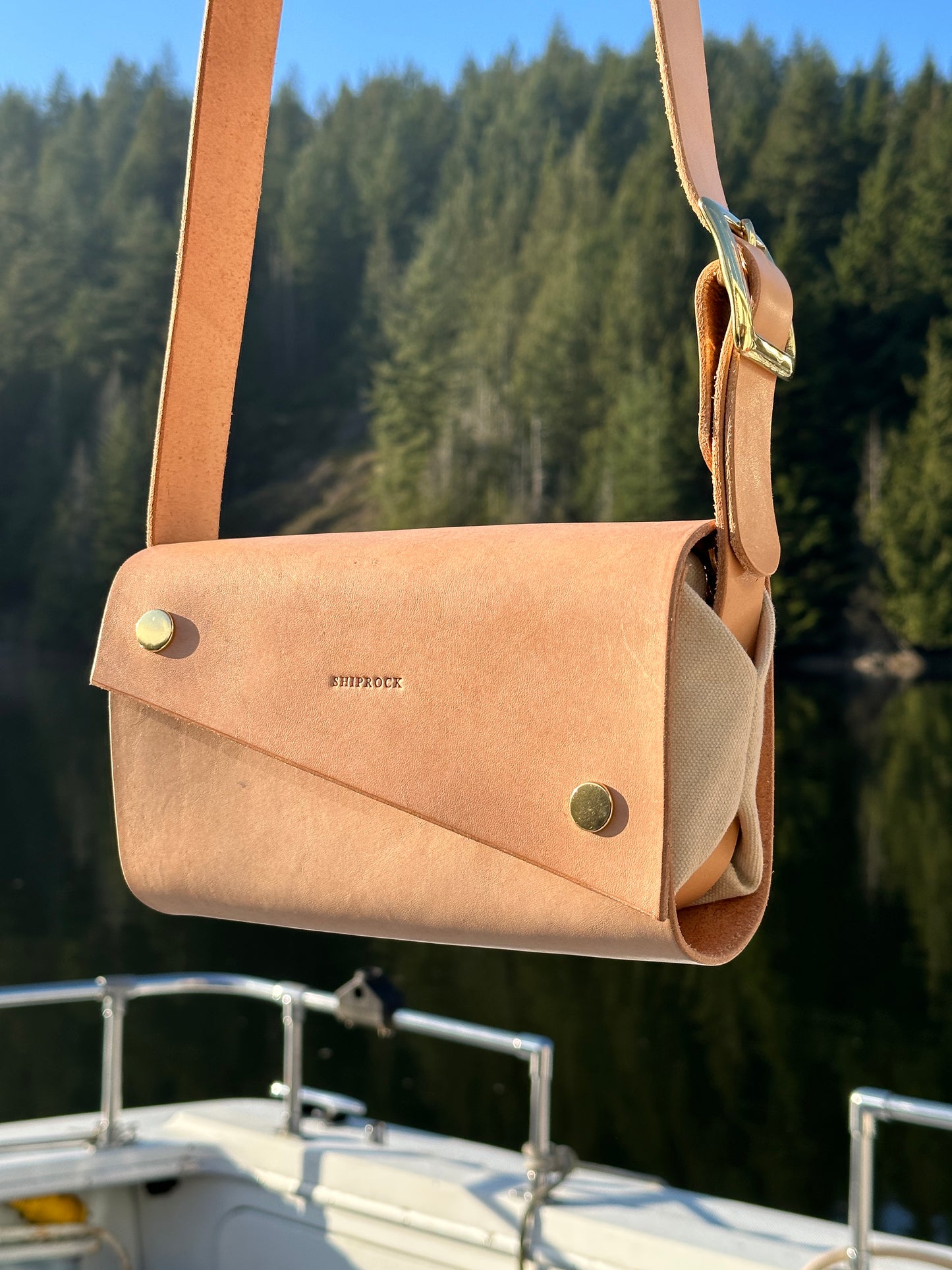 Black Leather Crossbody Bag in Obsidian Waxed Canvas - Unnamed