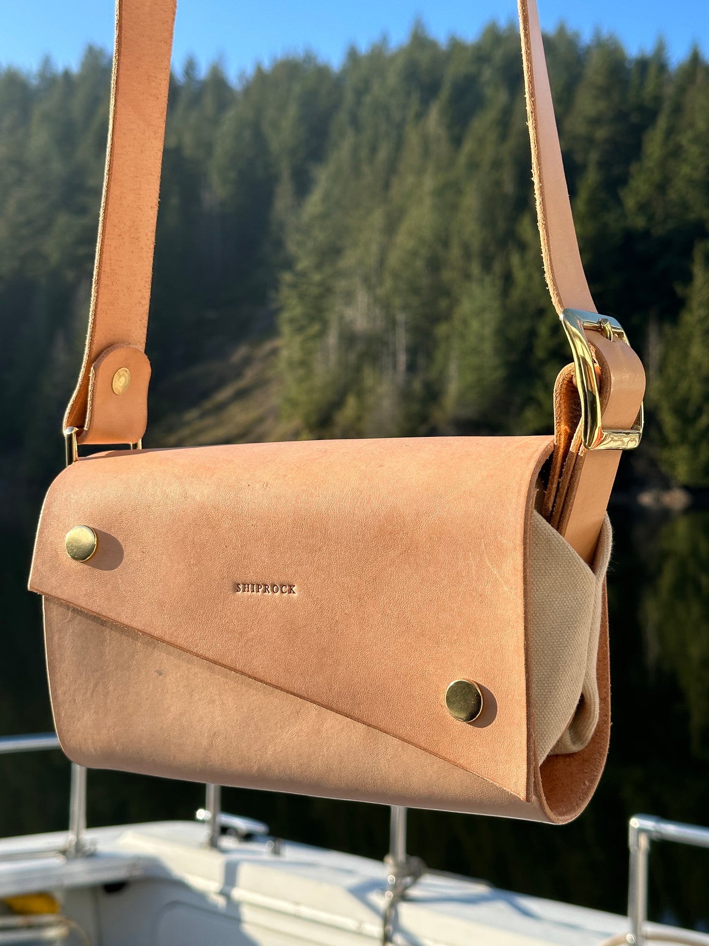 Black Leather Crossbody Bag in Obsidian Waxed Canvas - Unnamed