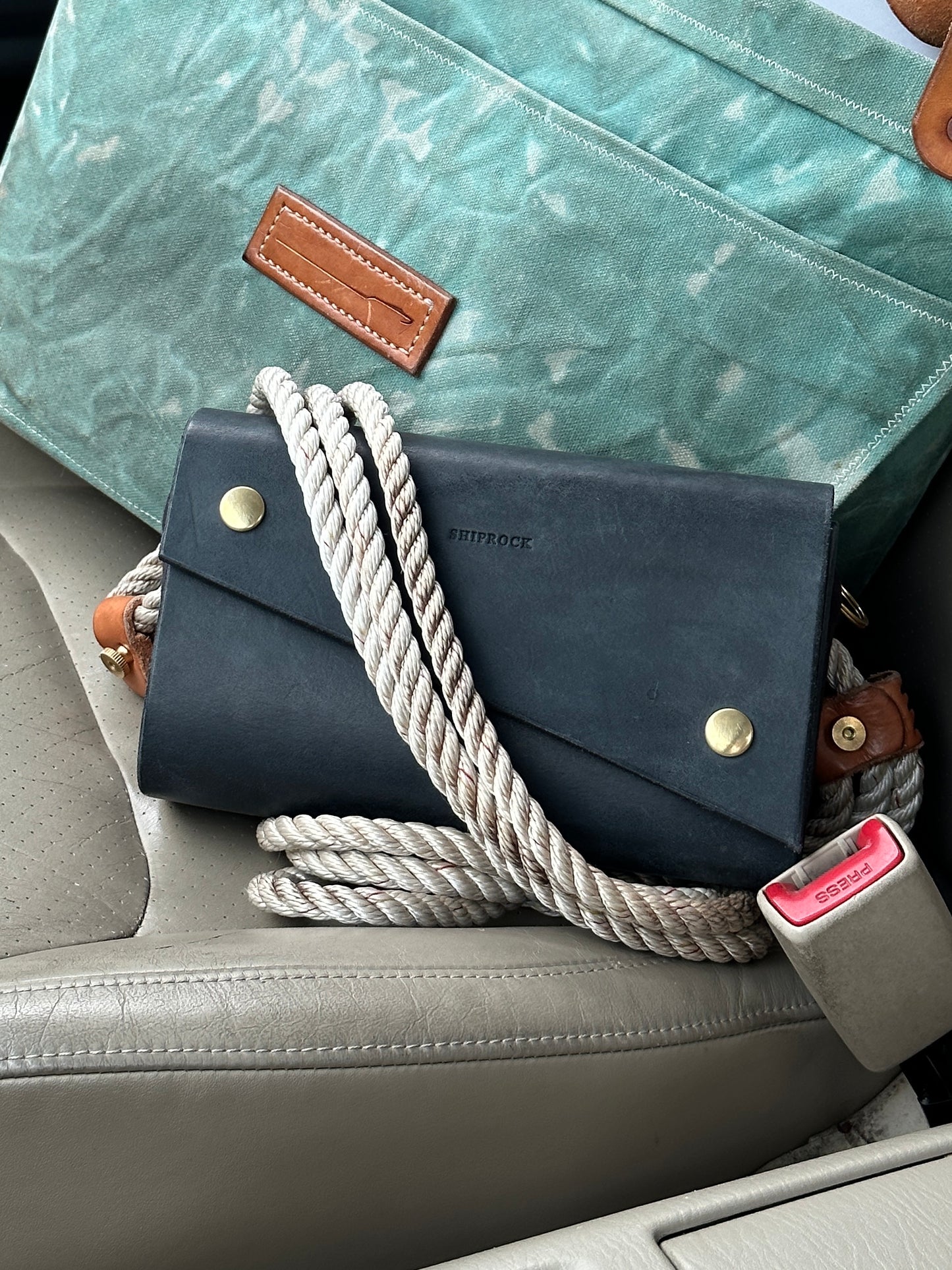 Black Leather Crossbody Bag in Obsidian Waxed Canvas - Unnamed