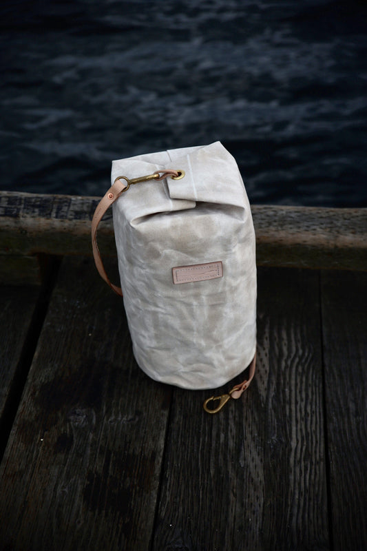 The Runabout in Obsidian Waxed Canvas and Obsidian Veg Tan Leather Strap - Made To Order - Lead Time Applies