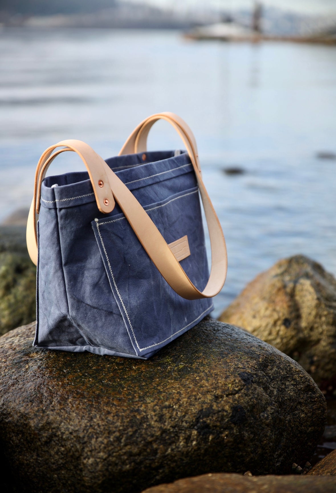 The Dory Tote In SeaStone Blue Waxed Canvas - Made To Order - Lead Time Applies