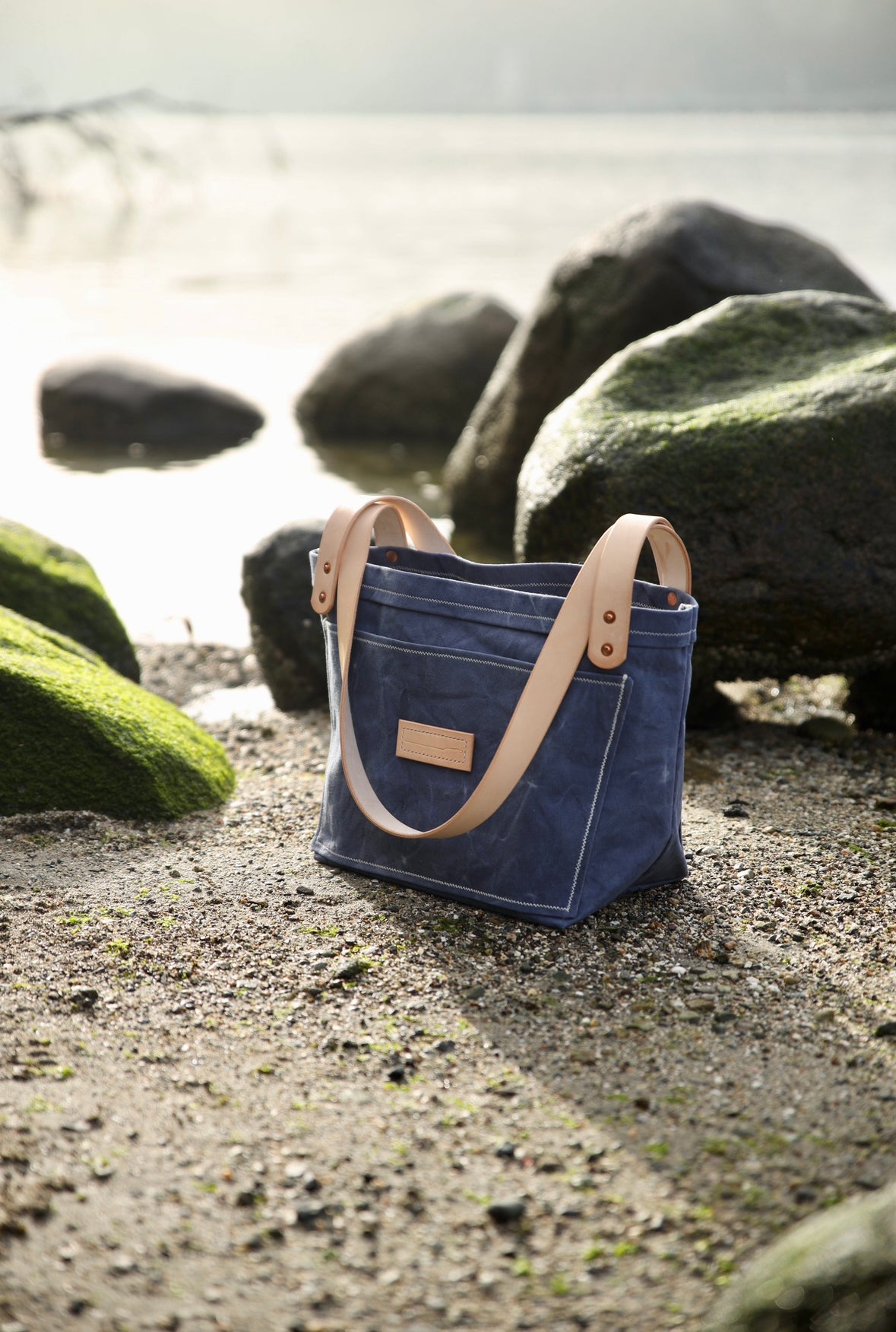 The Dory Tote In SeaStone Blue Waxed Canvas - Made To Order - Lead Time Applies