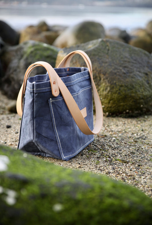 The Dory Tote In SeaStone Blue Waxed Canvas - Made To Order - Lead Time Applies